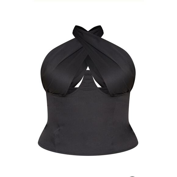 PrettyLittleThing Plus Black Woven Cross Over Zip Top UK Size 20 NWT US Size 16 - Picture 5 of 7